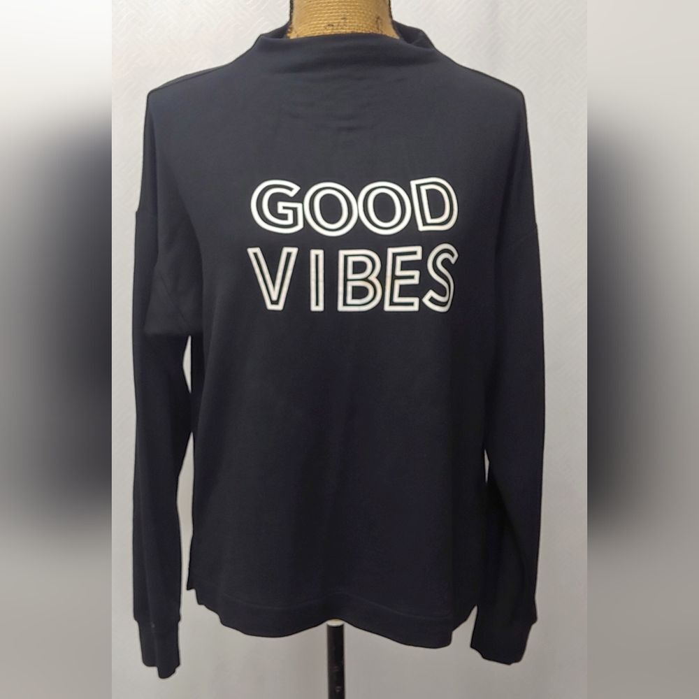 Marled Reunited Clothing "Good Vibes" Mock Neck Pullover Sz M 25" Pit to Pit